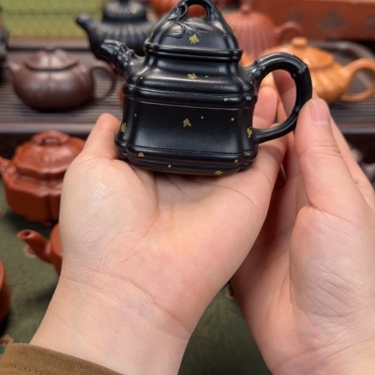 茶壶紫砂四方隐角竹鼎焐灰洒金