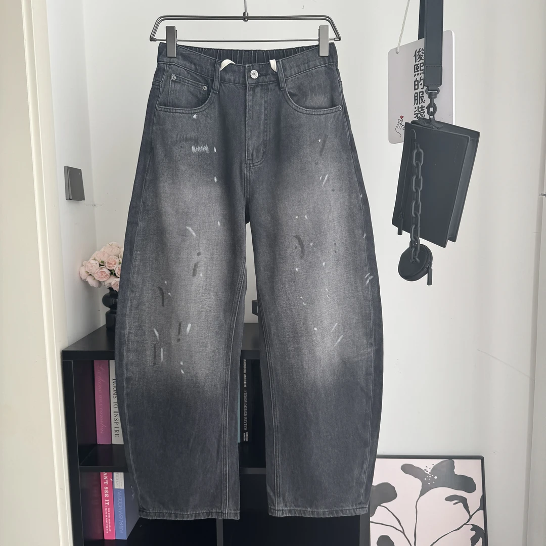 2026春季男士做旧泼墨长裤无弹水洗牛仔裤裤子宽松6013F