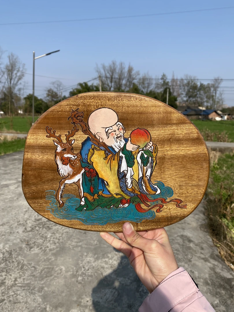 原木雕刻手绘填金装饰挂牌干泡台精美摆件