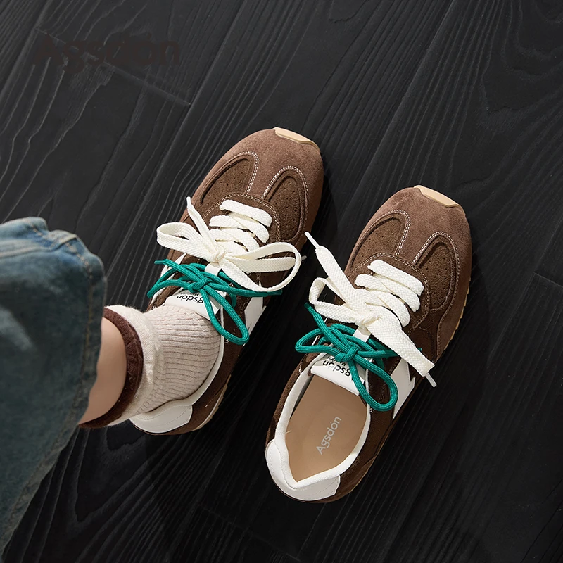 Y奥古狮登棕色德训鞋女2025新款秋季复古流光双鞋带拼色阿甘鞋子Y