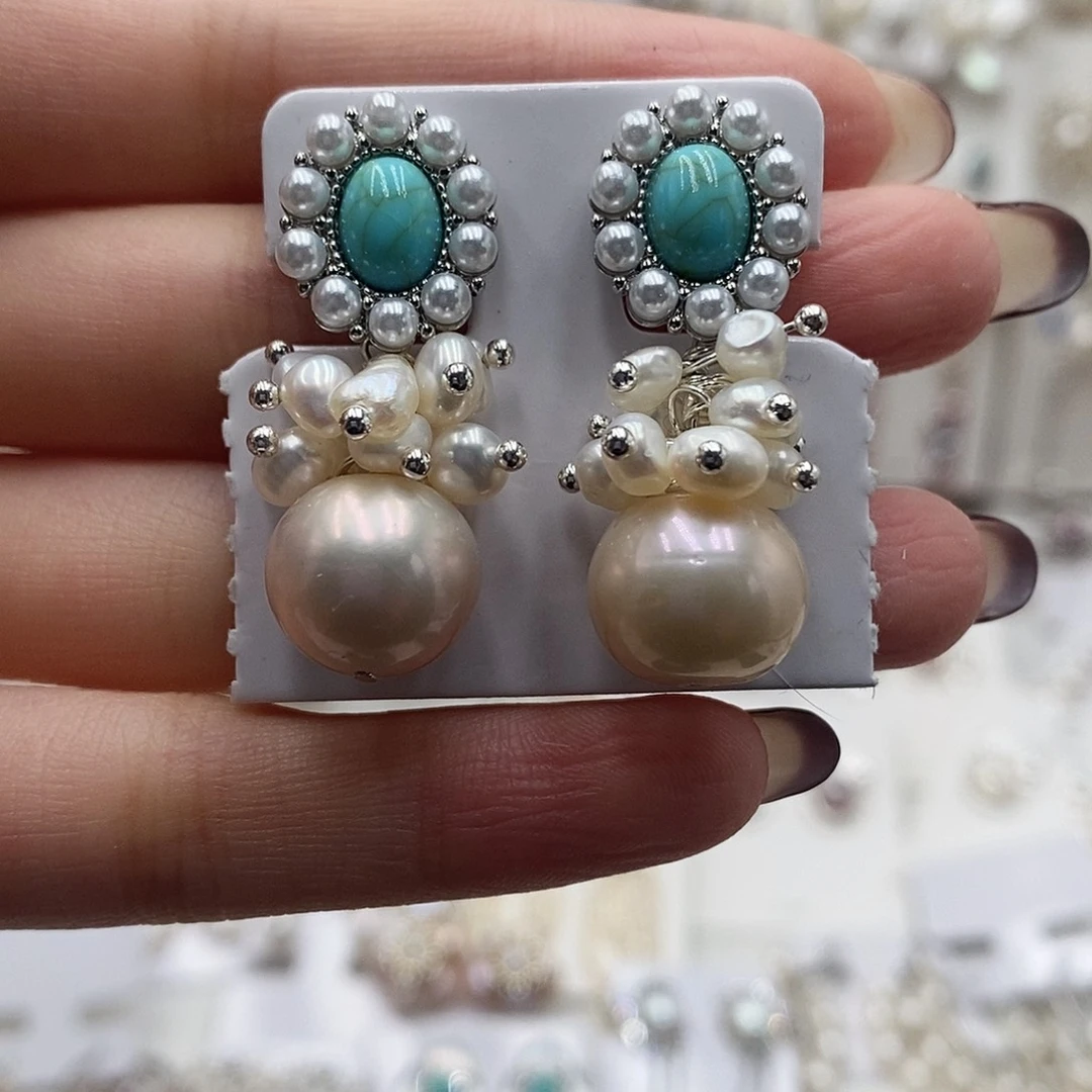 耳饰银S925镶嵌淡水珍珠
