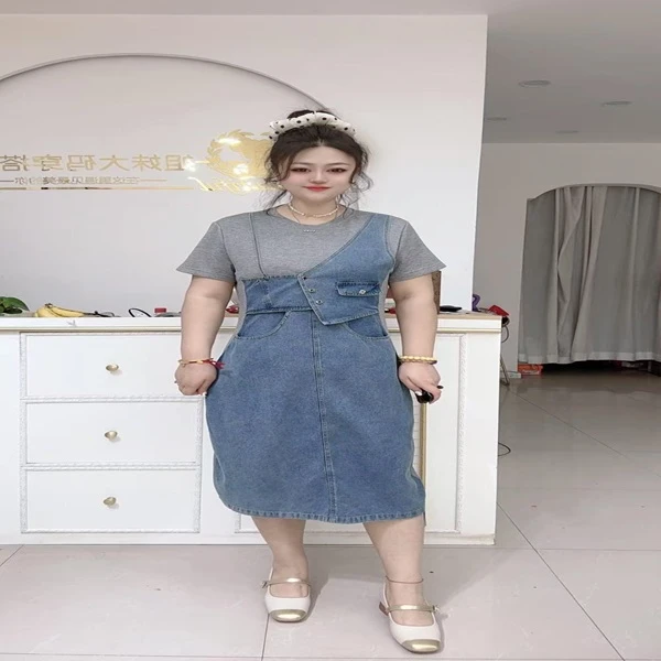 4823欧货显瘦牛仔拼接连衣裙