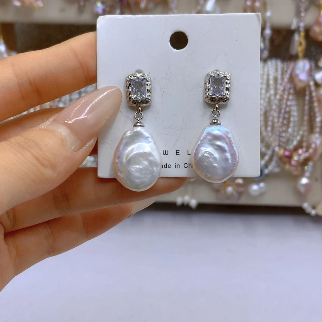 淡水珍珠耳饰银S925镶嵌