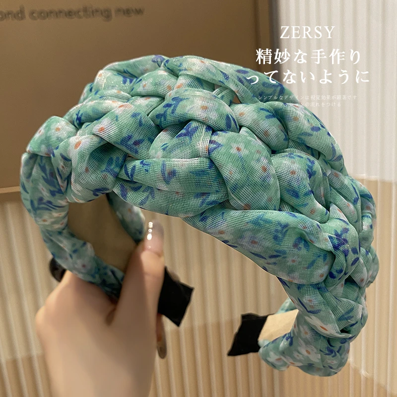 2025夏新款欧根纱发箍编织宽边发卡碎花高颅顶发捆宽边头箍女发饰