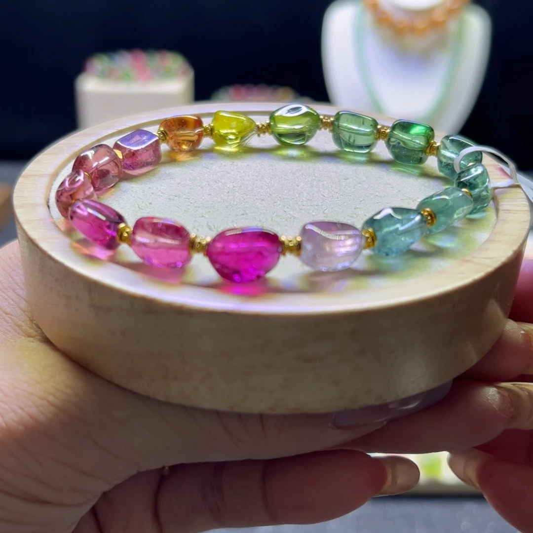 碧玺未镶嵌手链色标原石