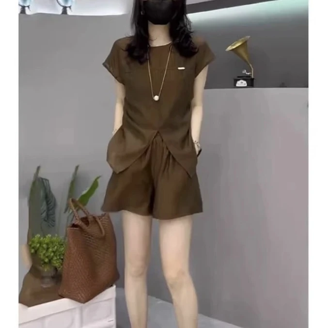 2025夏季女装减龄气质洋气时尚薄料微透小个子短裤两件套