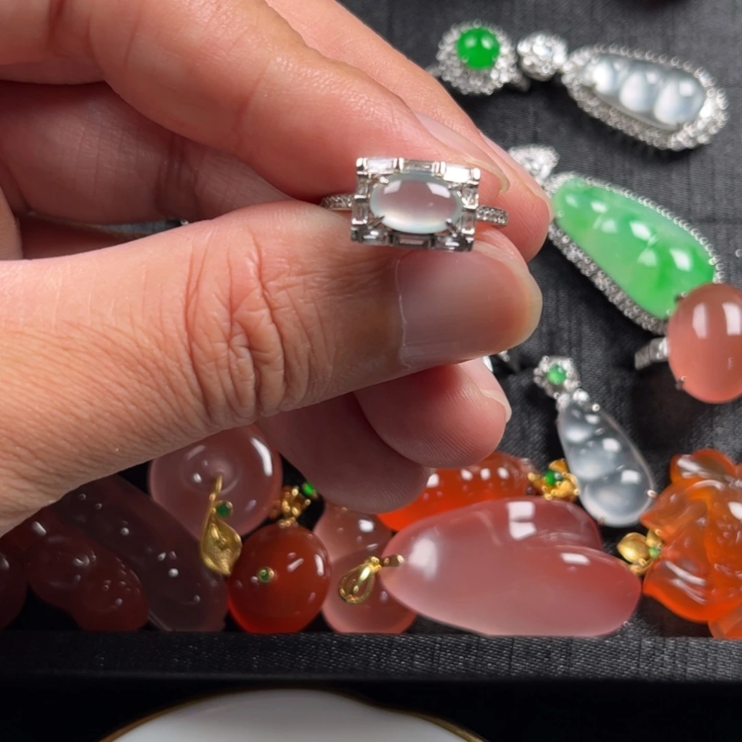 翡翠银S925镶嵌戒指缅甸翡翠A货