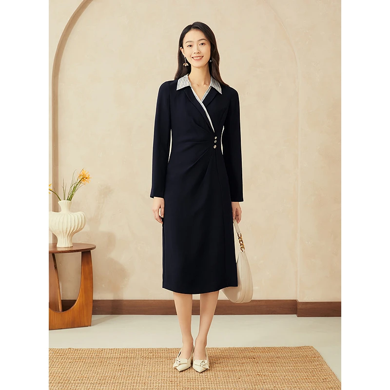 【醋酸系列】YINER音儿专选2025春季新款翻领收腰连衣裙8C65105306