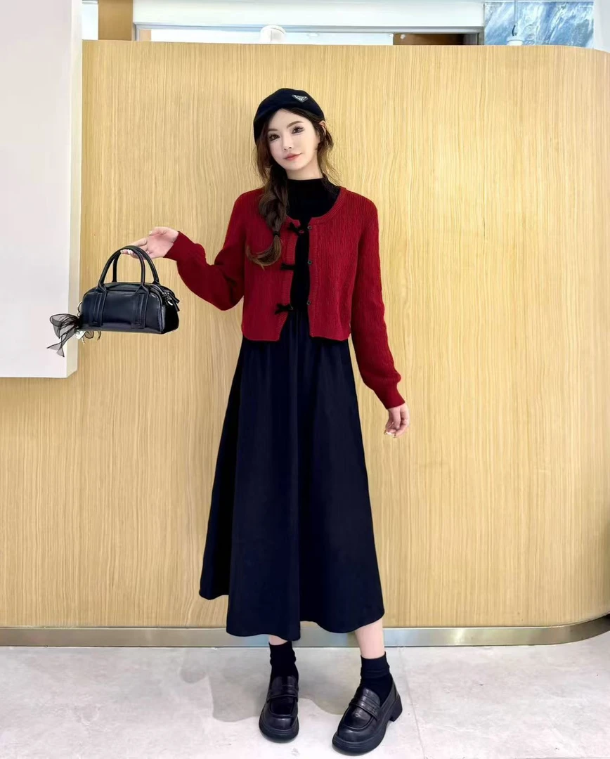 静奢风复古港风轻熟风时尚套装针织国风女装套装减龄