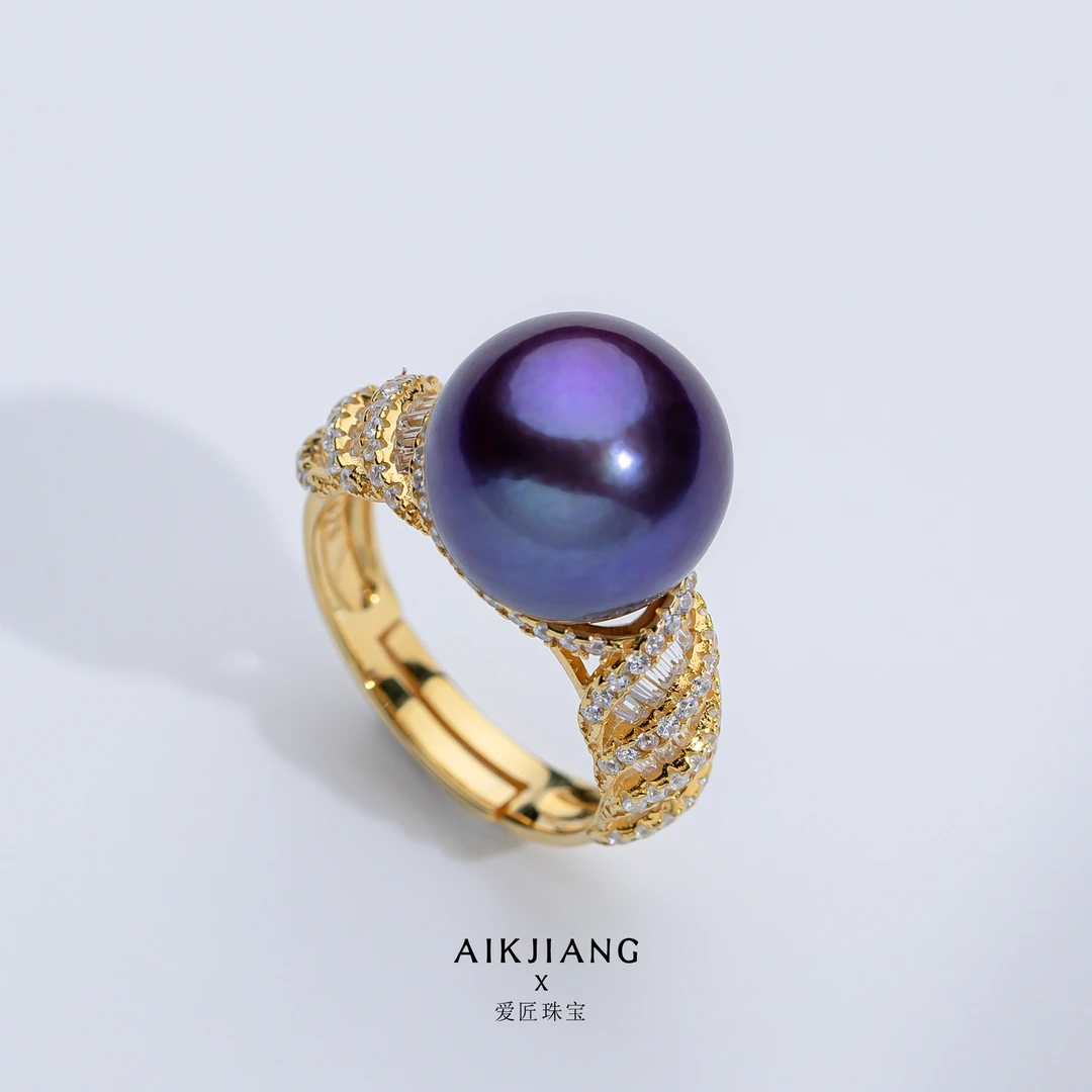 AIKJIANG/爱匠【摄人心魂】稀有暴大妖孽紫色珍珠戒指12-13mm