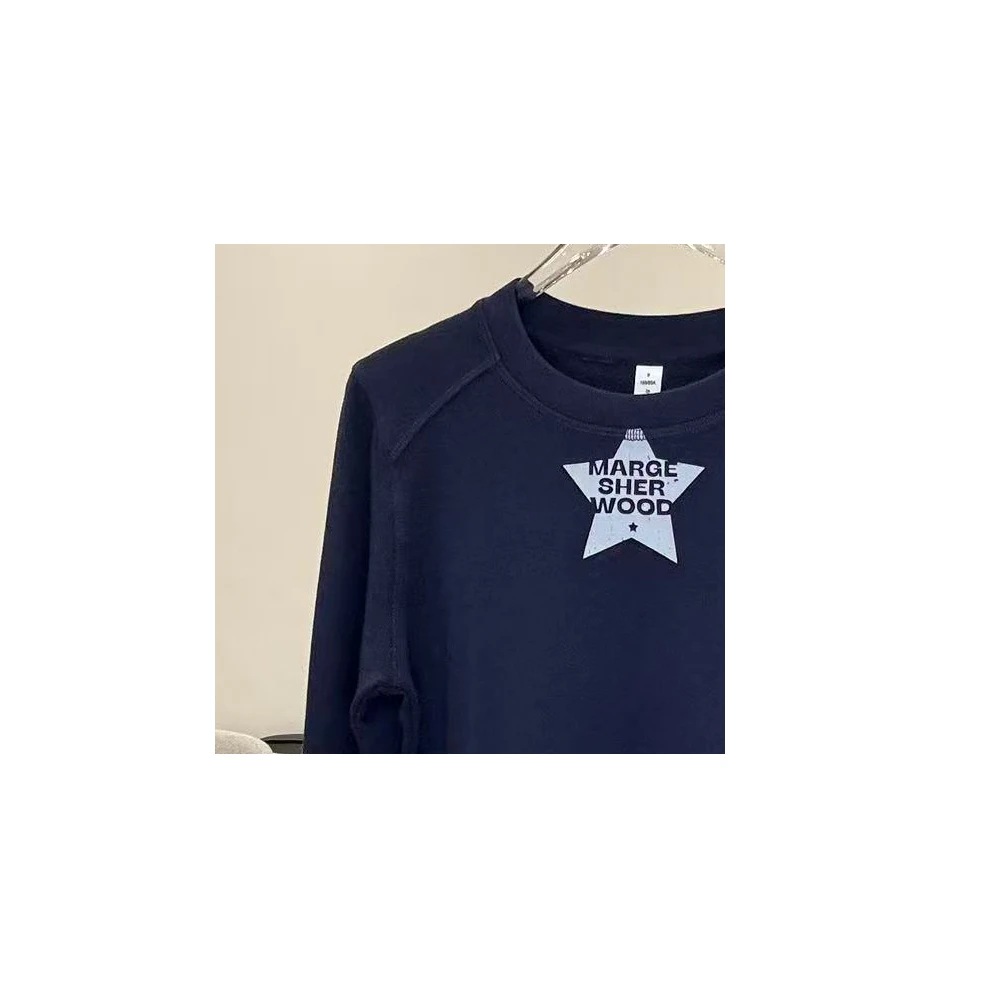 【 星星德绒】印花字母德绒设计感简约风长袖T恤BC202