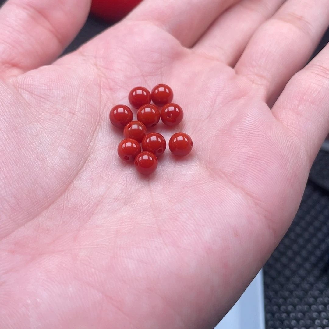 南红玛瑙6mm柿子红圆珠一组10颗未镶嵌