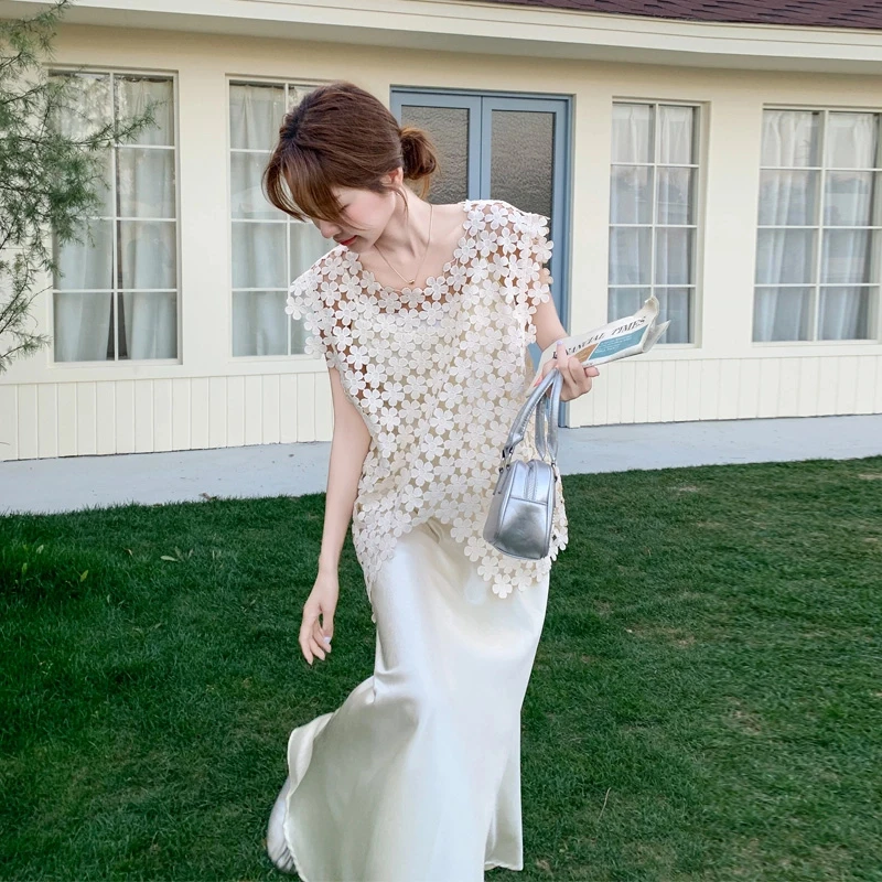 优雅气质套装裙女夏2025新款氛围感复古法式浪漫风镂空罩衫吊带裙