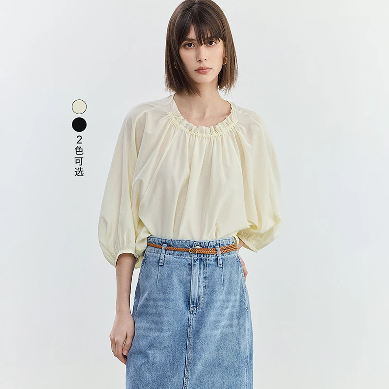 【商场同款】LILY夏季新款女装含桑蚕丝气质通勤雪纺衫124230C8401