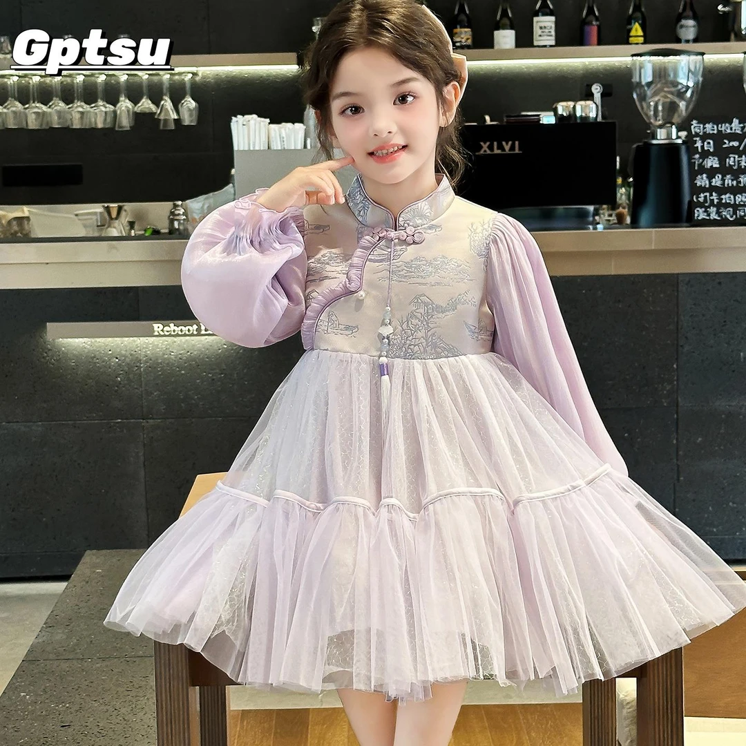 GPTSu女童汉服2025新款连衣裙儿童好看国风中式公主裙春秋女孩裙