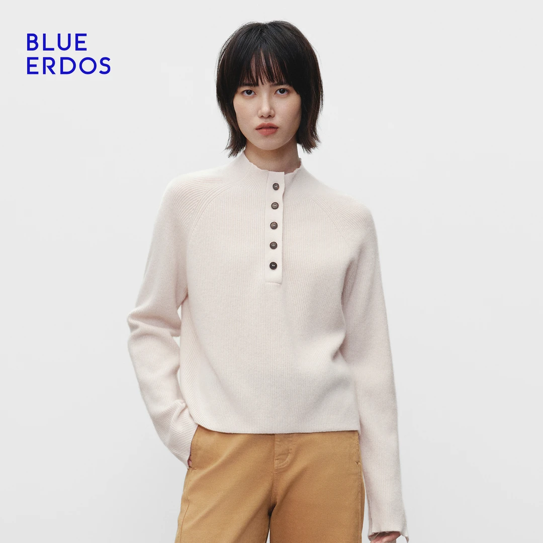 BLUE ERDOS 2025早春新品简约休闲羊毛羊绒半高领女套衫B256A0728