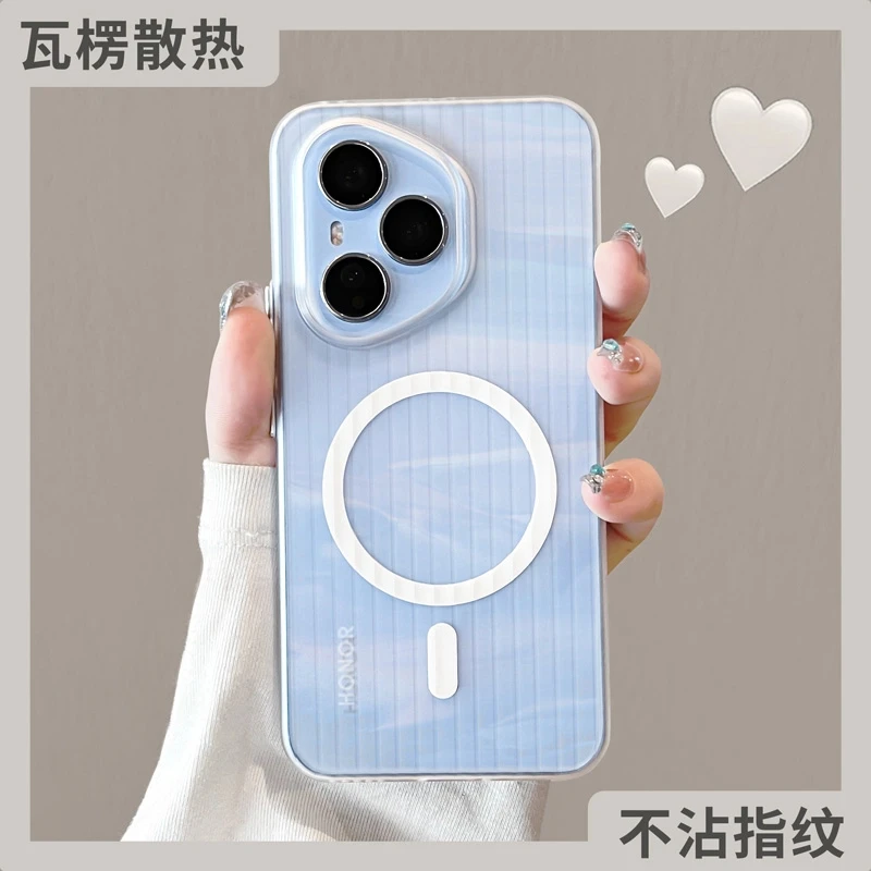 适用荣耀400pro手机壳瓦楞磁吸华为超薄散热300外壳全包防摔磨砂