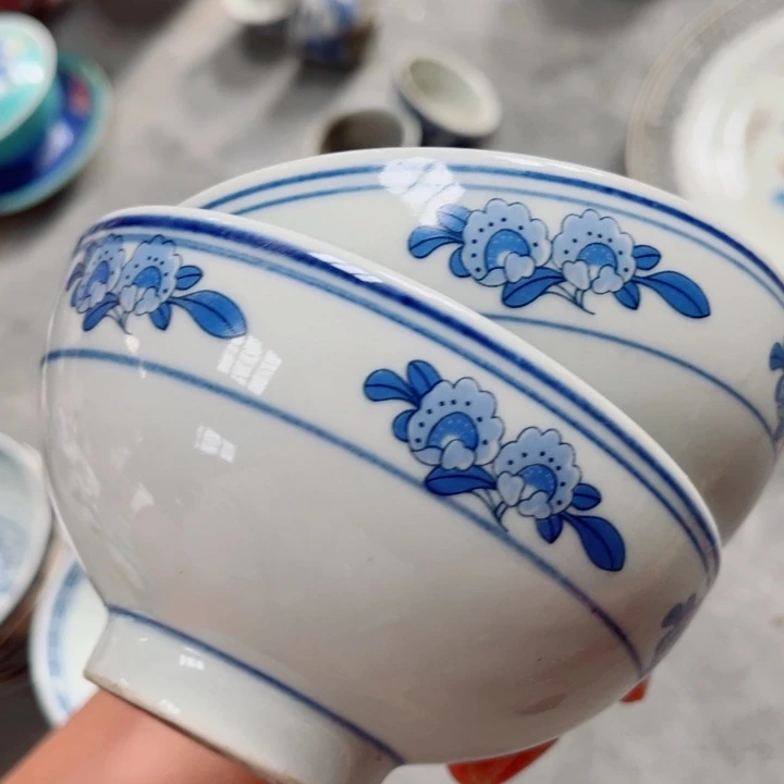 青花玲珑5寸饭碗双梨花2个