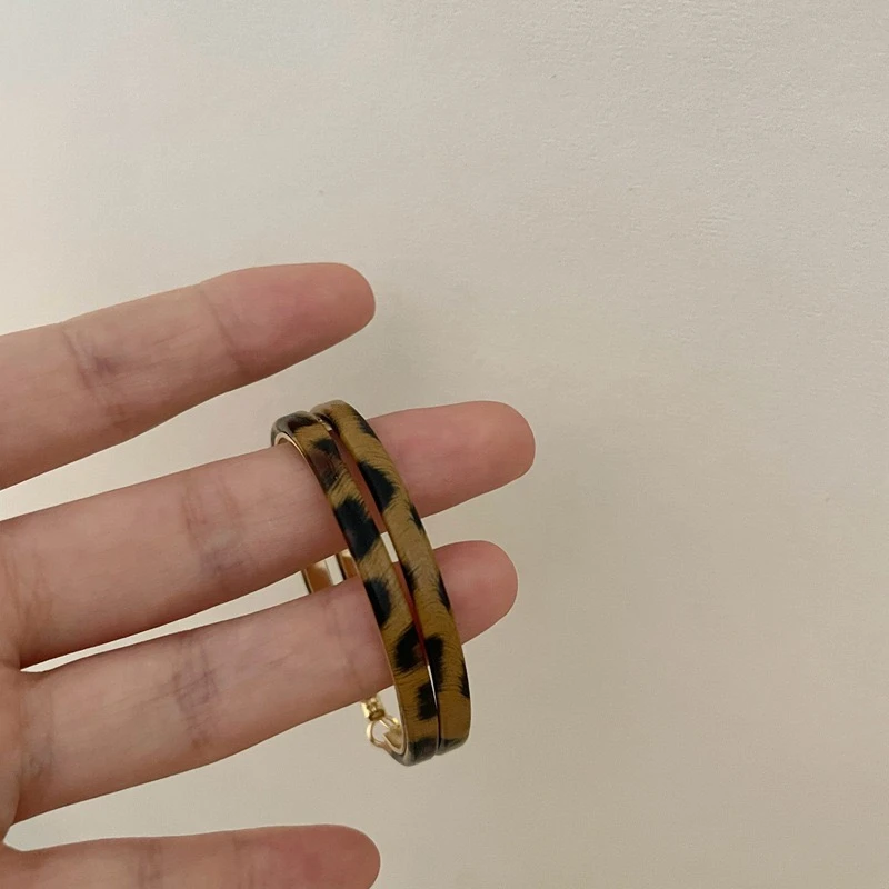 合金耳饰 【泡面卷儿】气质皮革豹纹大耳圈耳饰女百搭单品JRPM0212