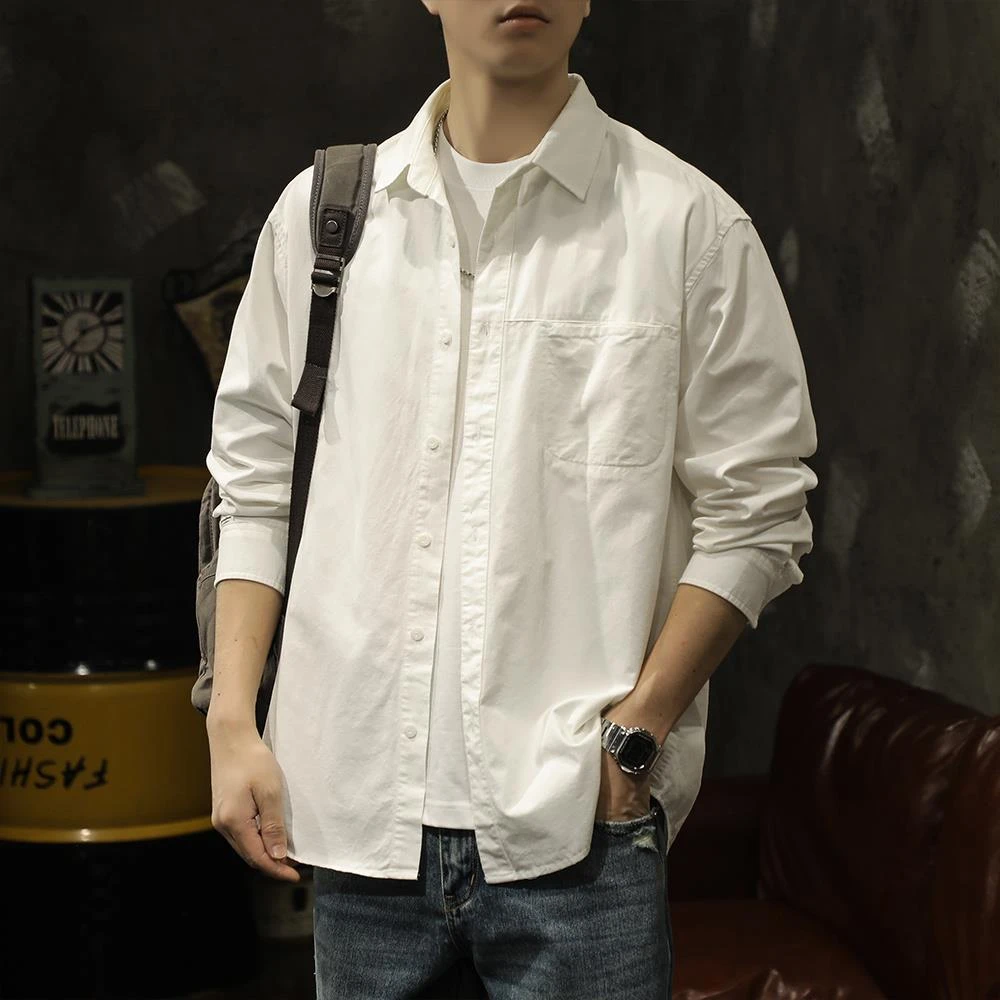 杜拉妮白色衬衣男士长袖衬衫男秋季工装休闲外套2025秋季新款上衣