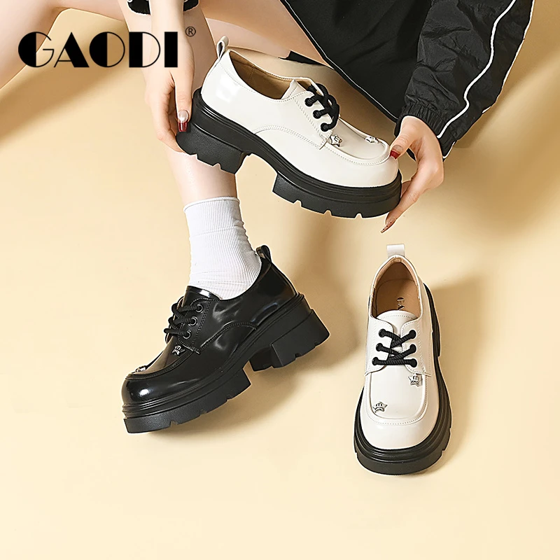 GAODI/高蒂学院风小皮鞋松糕粗跟英伦风新款圆头单鞋53530-102