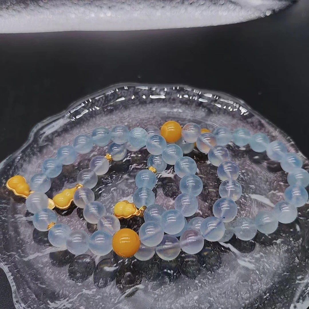 硕夏 培育海蓝宝石天然海蓝宝8-9mm设计款手链多样性发其一SX448