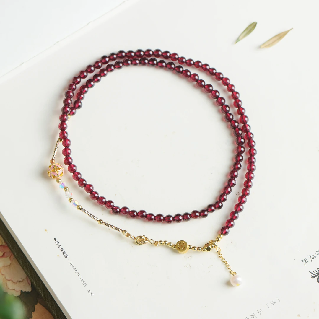 石榴石绣球圆珠手工DIY时尚百搭送礼女款项链