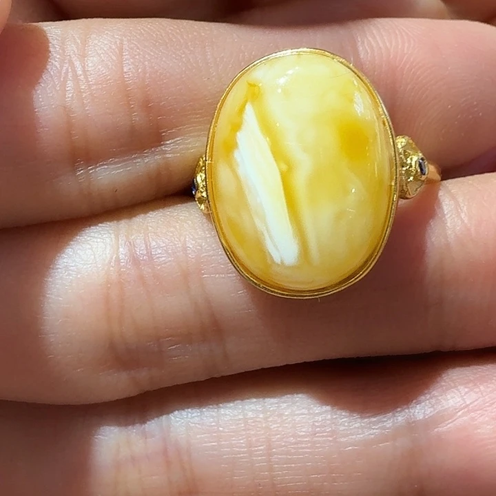 蜜蜡银S925镶嵌戒指戒指