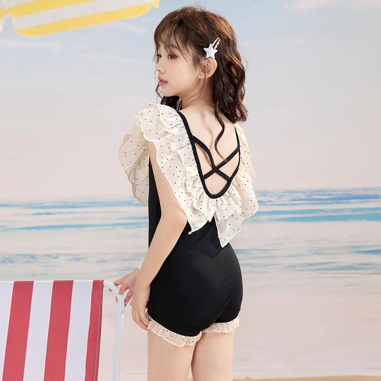 女童泳衣高颜值夏季2025新款女孩初中生绝美游泳衣儿童小飞袖泳装