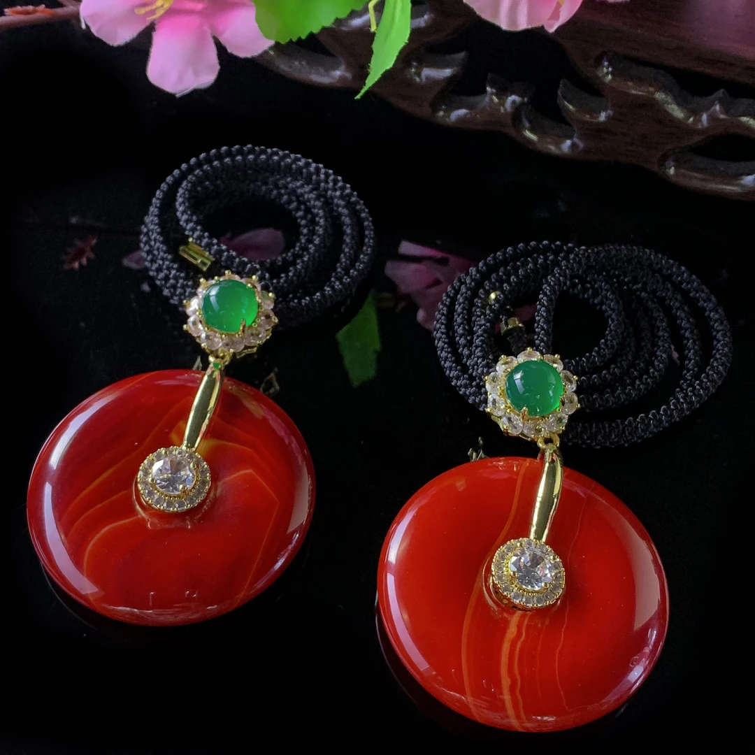 S8319-红瑚阿咔玛瑙平安扣-配扣头绳-多样发其一