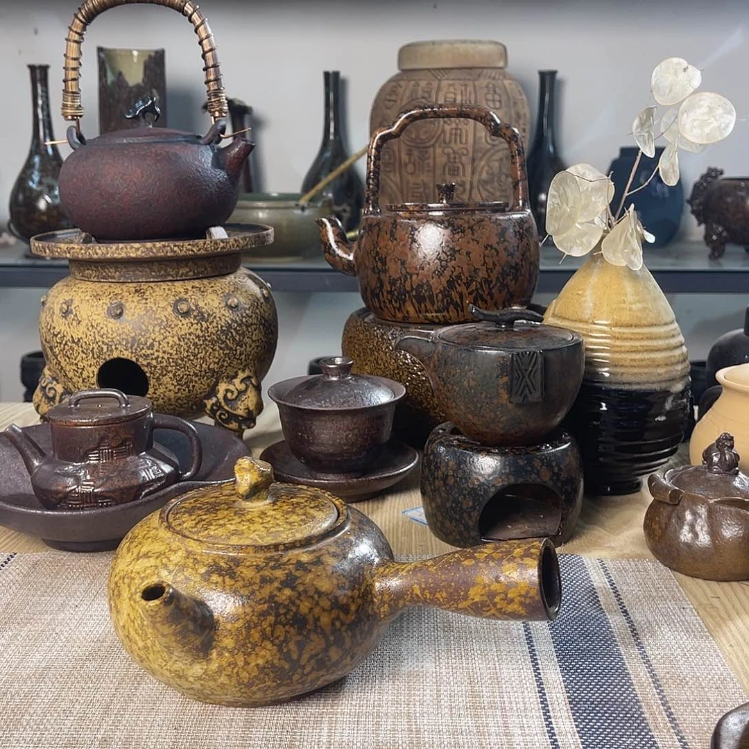 碟紫砂粗陶实用茶壶