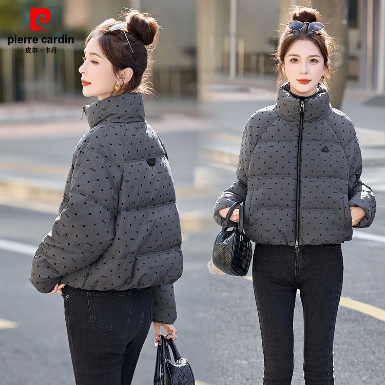 皮尔卡丹波点羽绒服女短款2025冬季新款小个子韩系洋气保暖白鸭绒