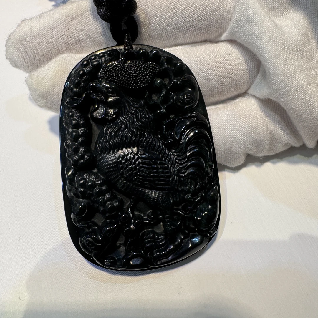 天然翡翠a货墨翠鸡牌吊坠