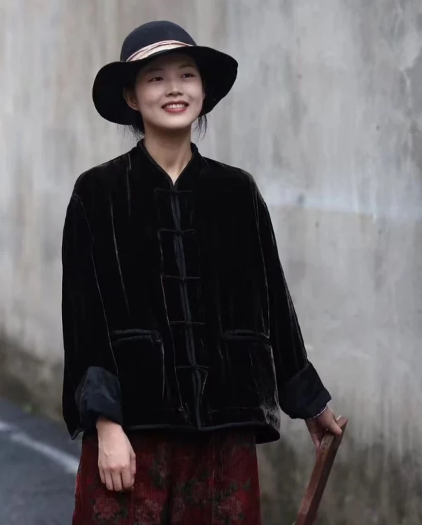 依梦分享-荼家332150（桑蚕丝 +丝）立领长袖双层盘扣上衣