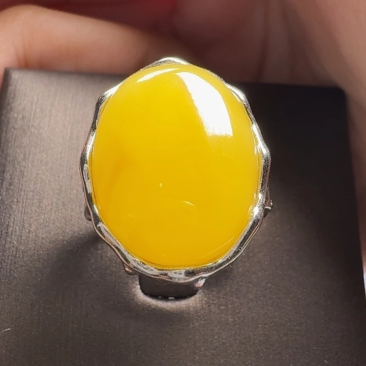 蜜蜡银S925镶嵌戒指戒指