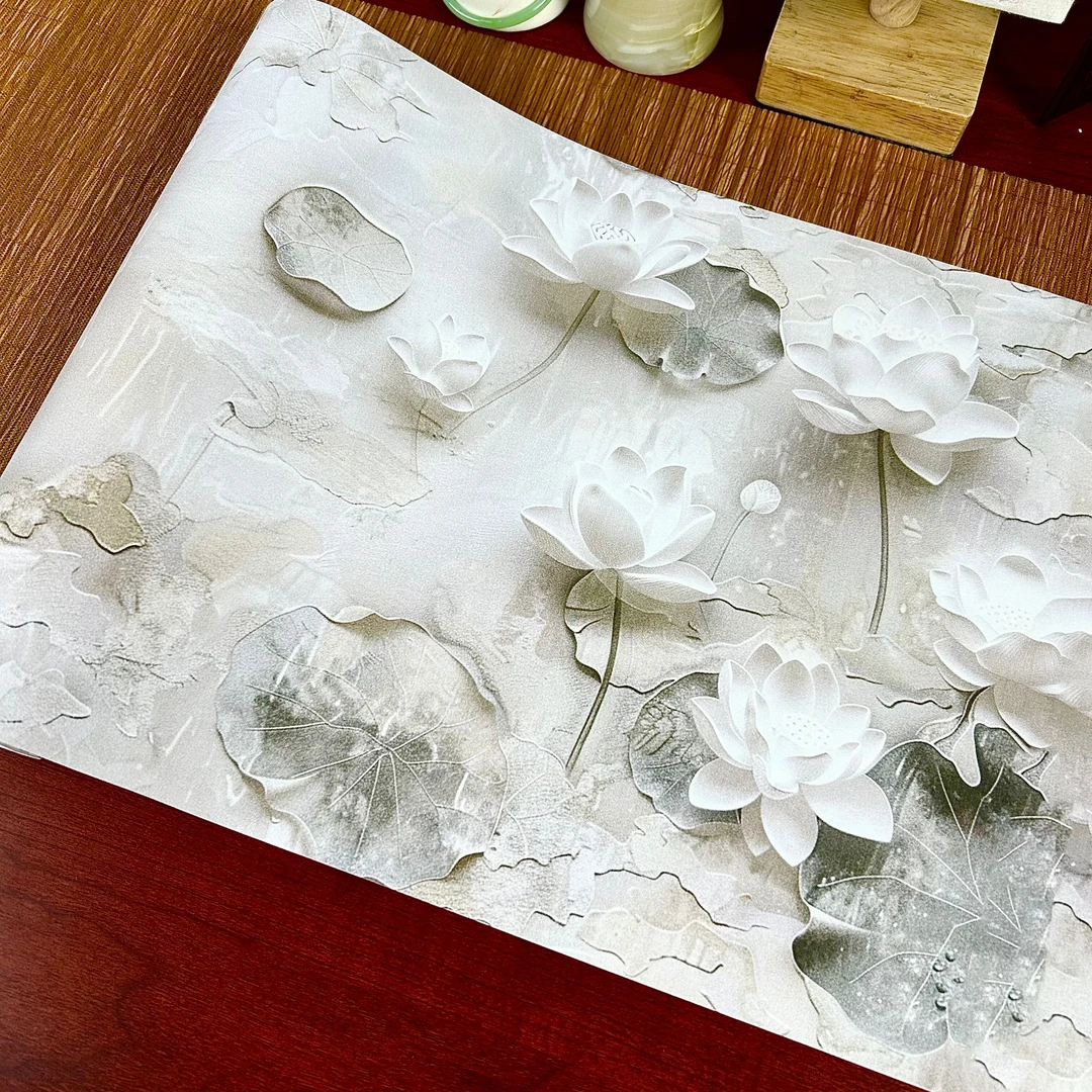 【雨露荷花长卷】蜡染半生熟34cmx10m一卷