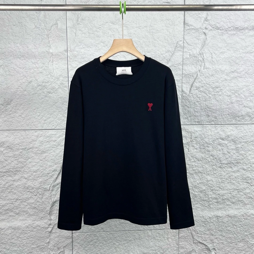 99新 AMIPARIS m码/黑色经典红色爱心刺绣长袖T恤/13890577