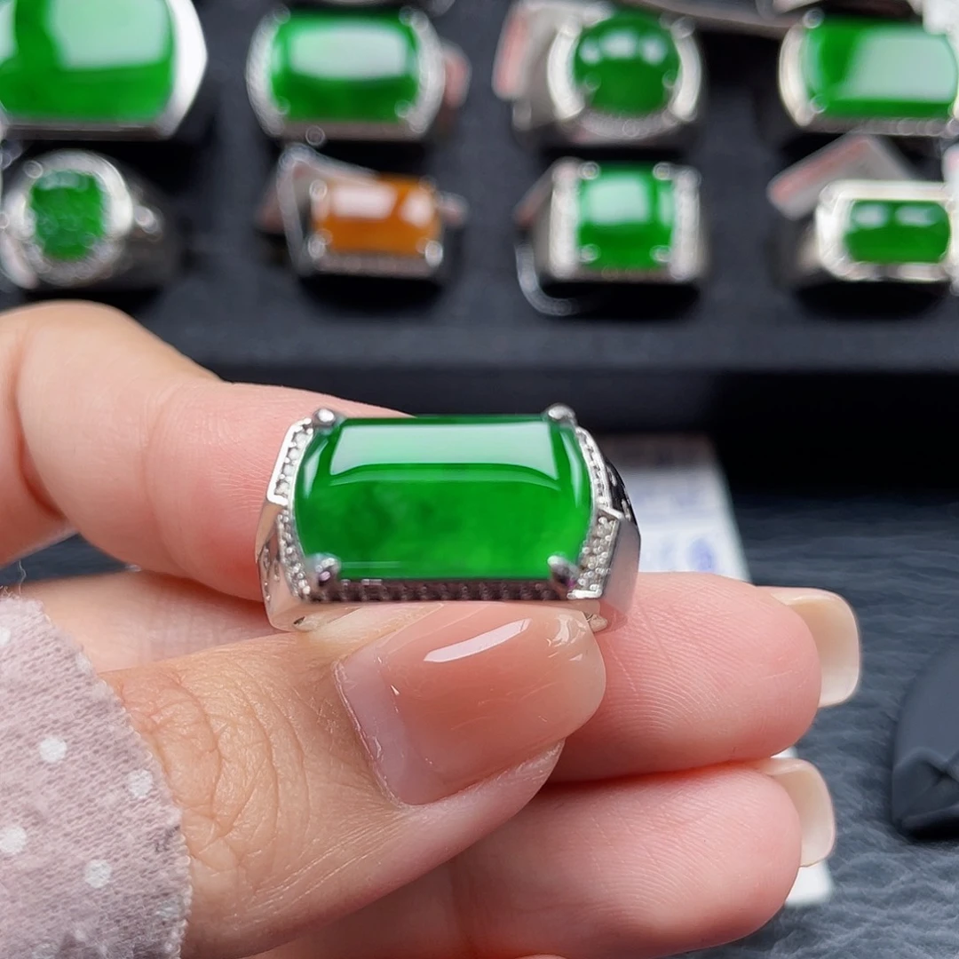 翡翠戒指银S925镶嵌天然a货翡翠没运费险2774