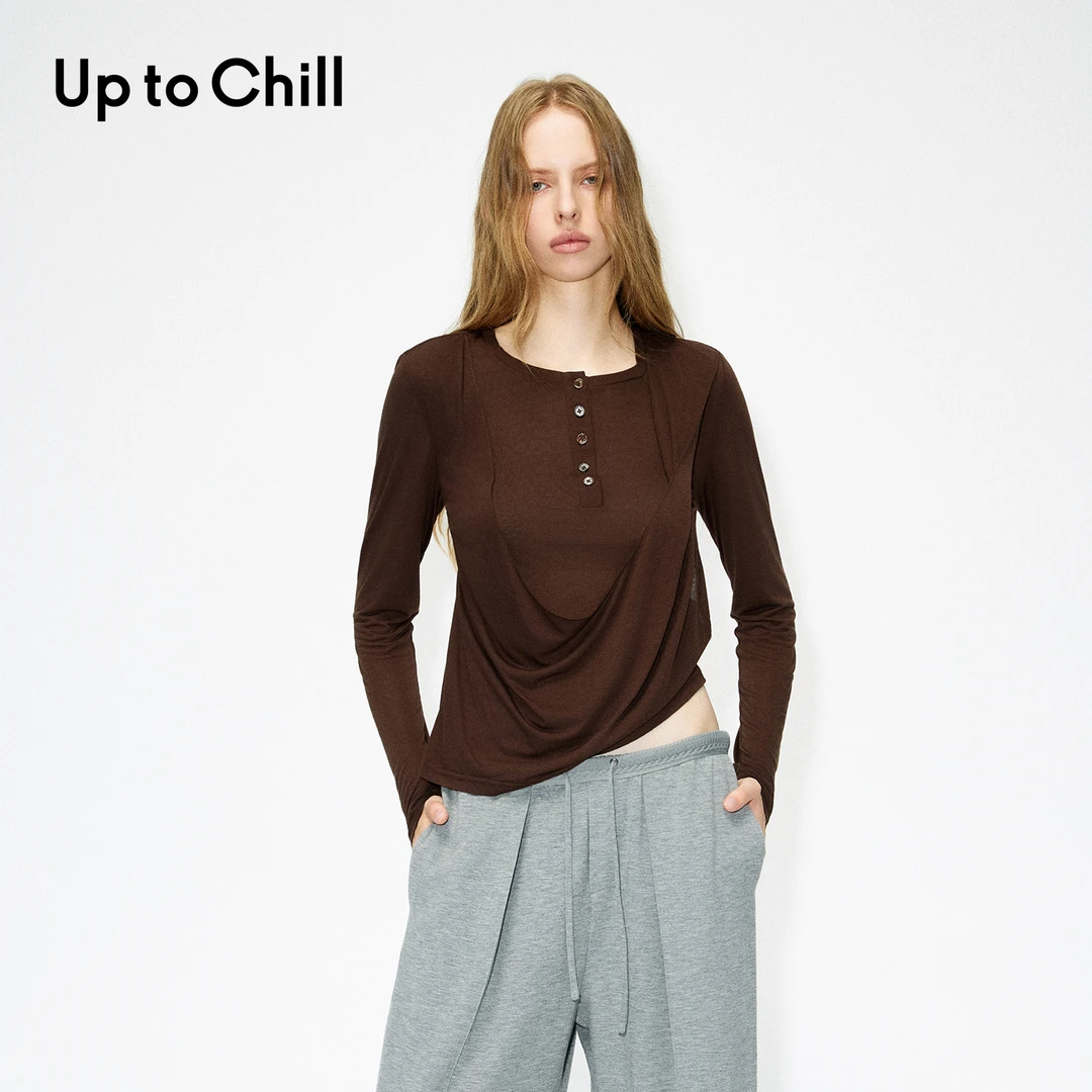 Up to Chill 长袖时尚休闲修身假两件不规则T恤CKWWW1N941