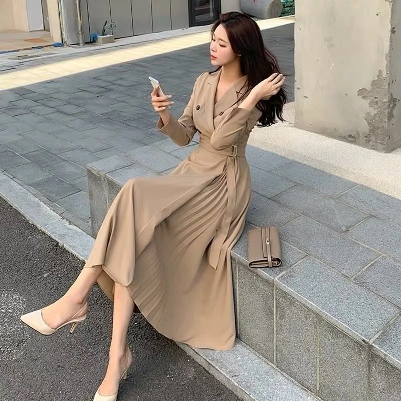 时尚百搭~连衣裙2025秋冬新款名媛气质时尚收腰显瘦长袖百褶裙