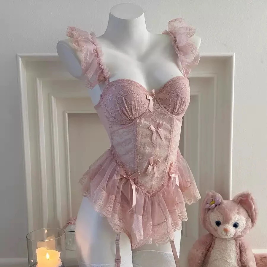 梦幻芭蕾【80-200斤】法式纯欲鱼骨胸衣外穿性感蕾丝qqny小胸聚拢