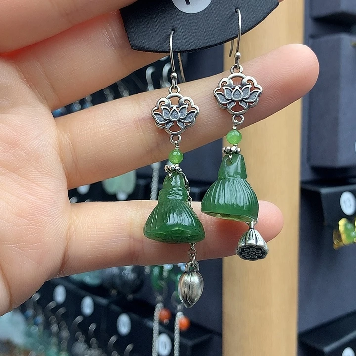 和田玉耳饰银S925镶嵌莉****）