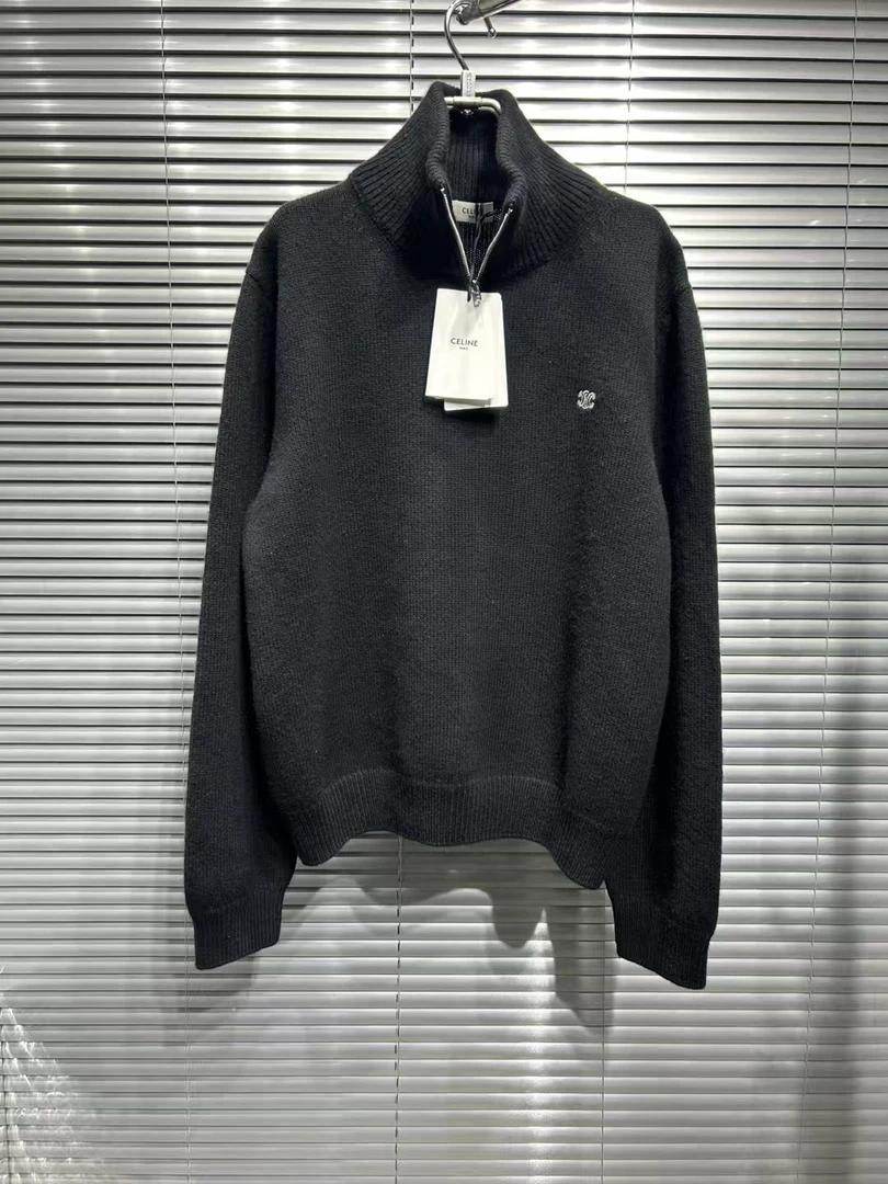 全新未使用 Celine/思琳 24fw黑色半拉链针织长袖卫衣 L号
