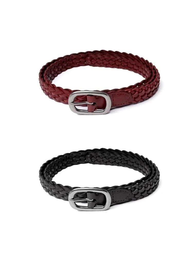 EMM 复古红手工编织牛皮细腰带Thin red belt
