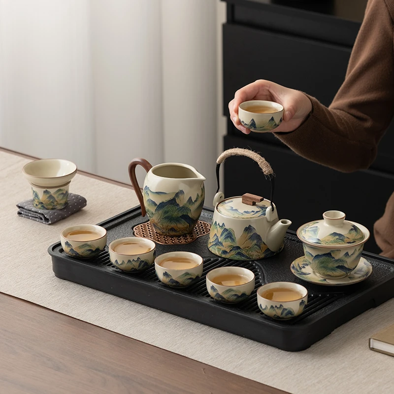 2025新款汝窑功夫茶具套装家用轻奢高档陶瓷泡茶壶盖碗喝茶杯整套
