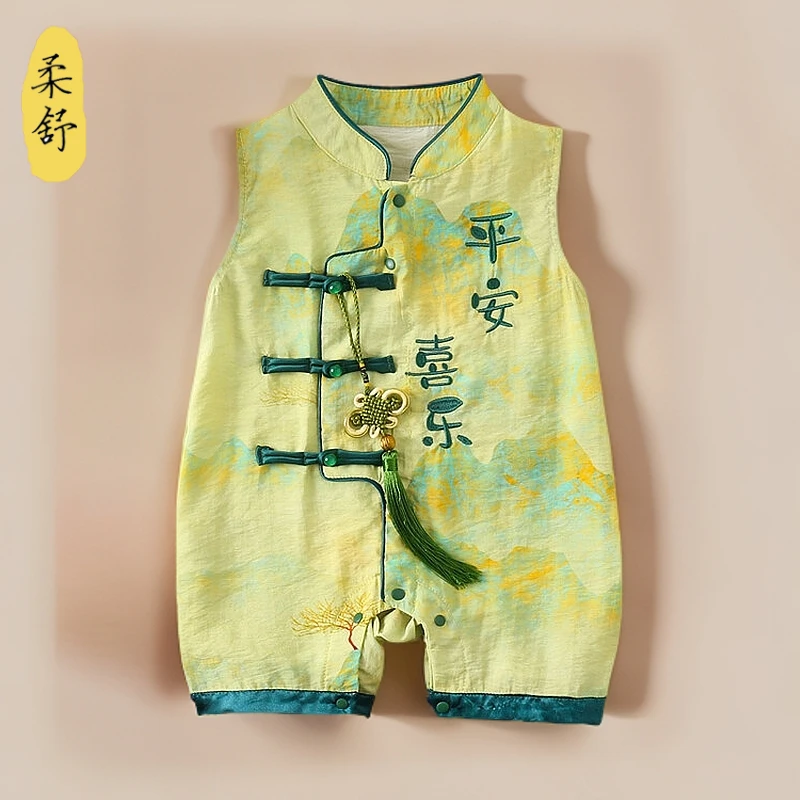 聚酯纤维A类夏季无袖男女通用连身衣/爬服/哈衣