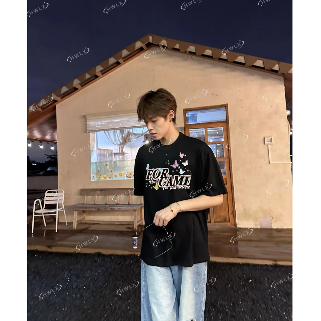 韩汶栩HWLX【蝴蝶印花】女款蝴蝶结短袖夏季小众网红潮牌短T新款
