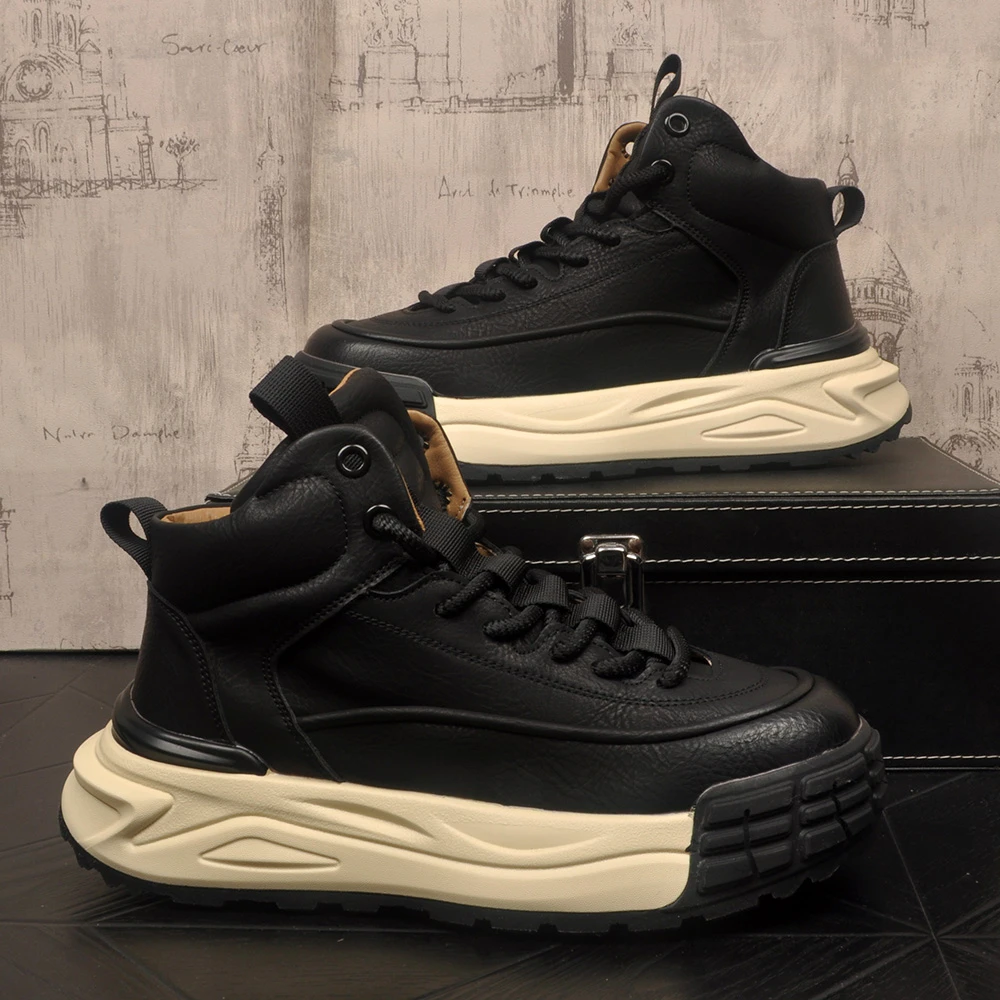 秋冬季男士高帮保暖运动休闲潮鞋子厚底内增高百搭户外工装鞋板鞋