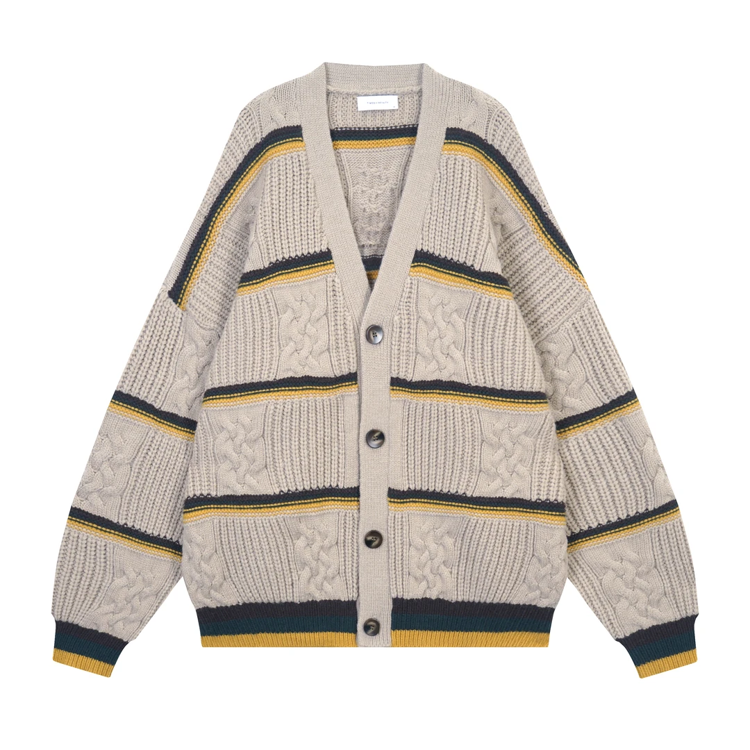 圣诞系列  绵羊毛混纺 阔型撞色经典条纹开衫毛衣 3389