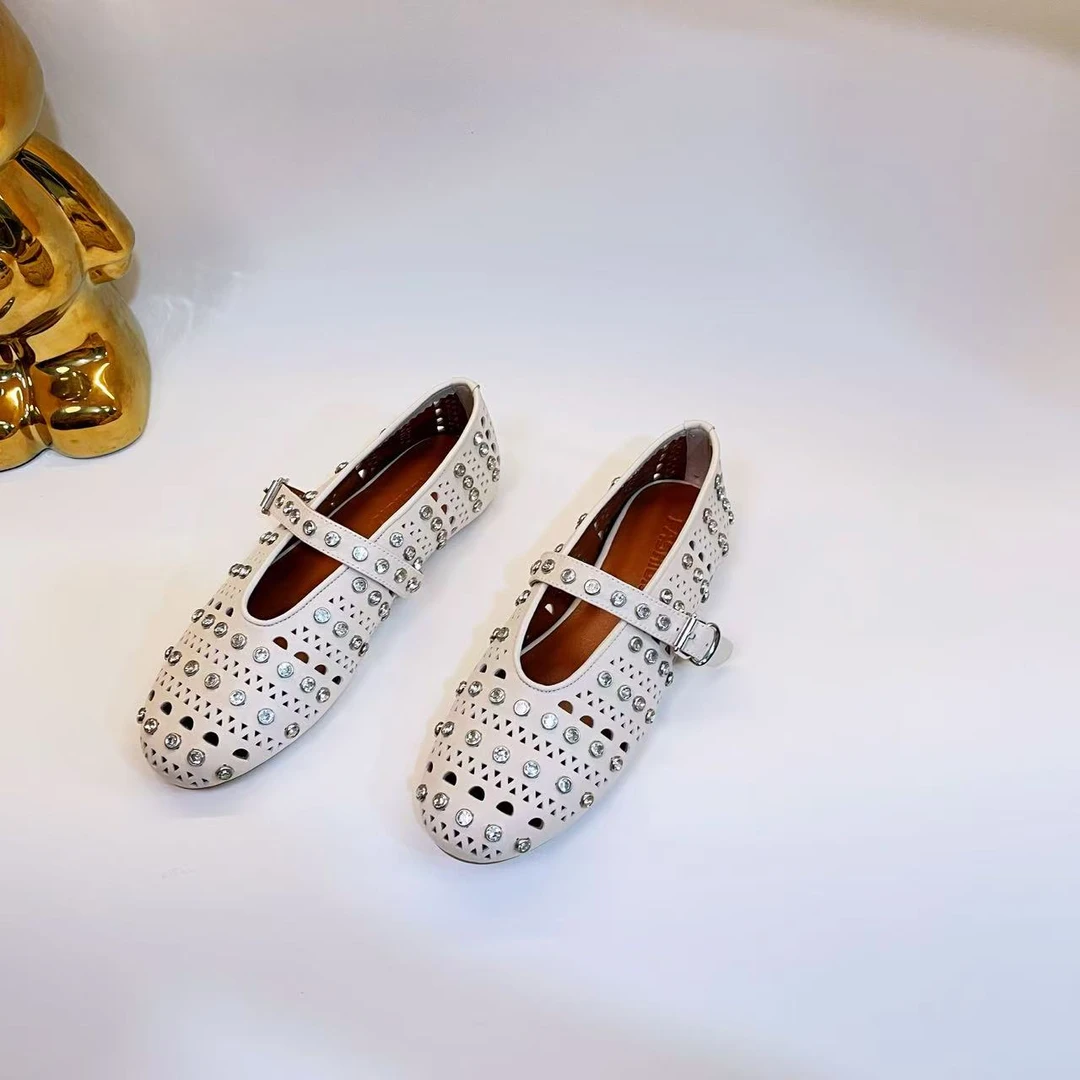 升级版--羊皮版--镂空水钻内增高平底圆头玛丽珍时尚洞洞鞋单鞋